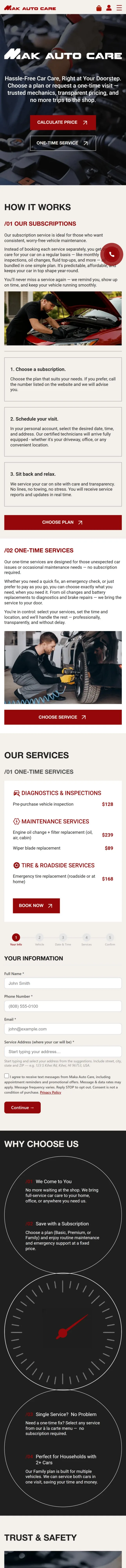 Сайт Maka Auto Care — мобільна версія