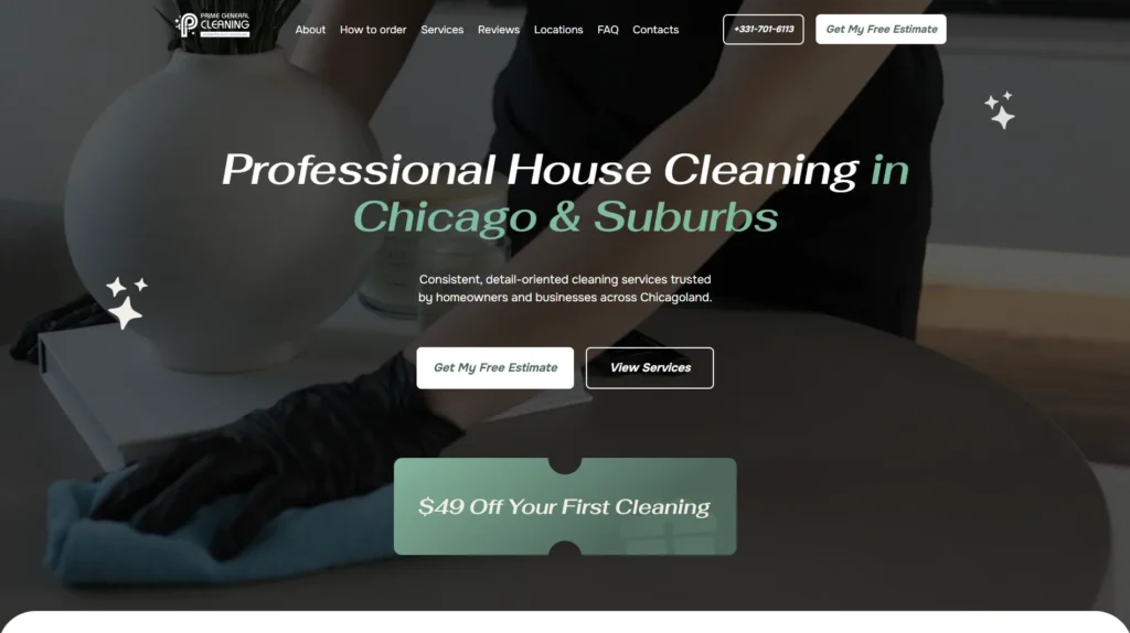 Сайт Prime cleaning — версія для комп'ютера