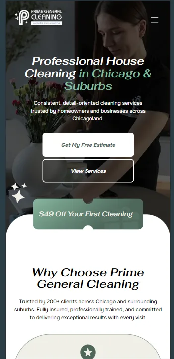 Сайт Prime cleaning — мобільна версія