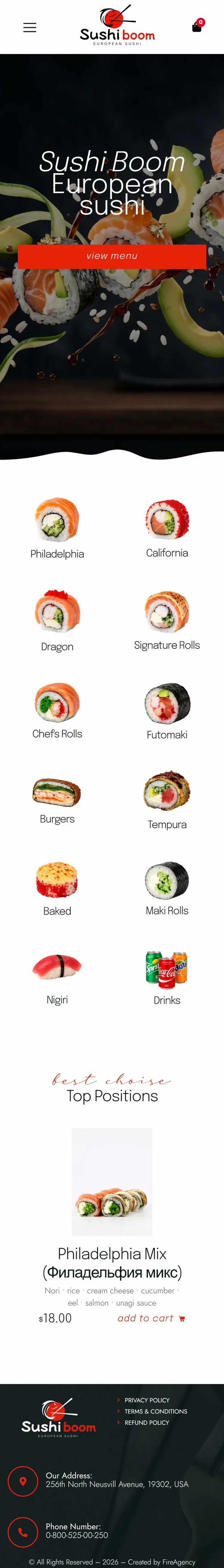 Сайт Sushi Boom — мобільна версія